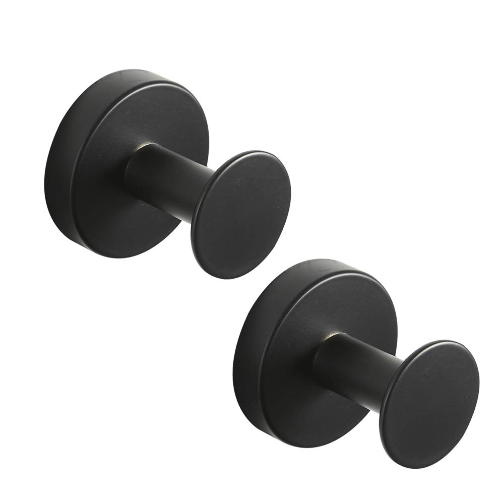 WOMAO Towel Hooks Black Matte, Bathroom Robe Hooks 2 Packs SUS 304 Stainless Steel for Hanging Clothes Coat Hooks Wall Mounted