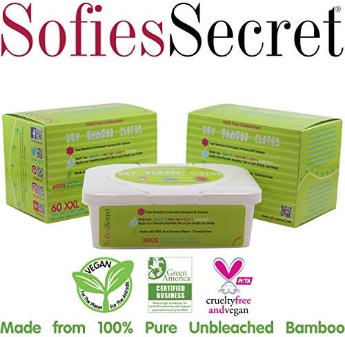 SofiesSecret Unbleached Bamboo DRY Wipes, Extra Thick. XXL, 2 Refills &amp; 1 FREE TUB, 120 Count – Multi-Use: Beauty, First Aid, Baby, Cleaning, Ultra Soft 8in. X 12in.