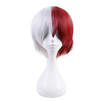 Amazon Com Yopo Short Wigs Half White Half Red Cosplay Wig Anime