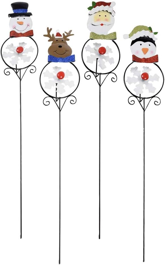 Christmas Snowman Stakes Metal Yard Decor Set Of 2 Holiday Outdoor Garden Stake Decorations 3d Snowmen Welcome Decorative Sign For Lawn Pathway Walkway Driveway Home Accent Party Supplies Accessories Decorative Garden Stakes