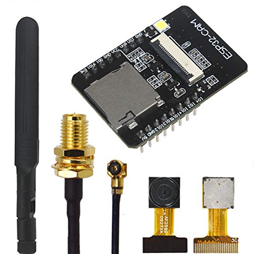 ESP32-CAM Camera WiFi + Bluetooth Module 4M PSRAM Dual-core 32-bit CPU Development Board with OV2640 2MP Camera Module and 8dBi Wireless Network WiFi WLAN Antenna + IPEX to RP-SMA Pigtail Cable