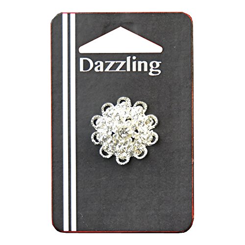 Belagio Enterprises 3/4-inch Floral Rhinestone Button 1 Piece, Silver/Crystal
