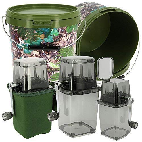 Ngt Pêche à La Carpe Amorce Meuleuse Système Avec Néoprène étui Et 10l Camouflage Amorce Chapeau Bob