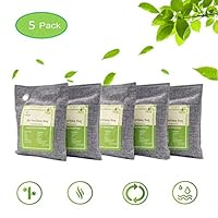 Air Purifying Bags Activated Bamboo Charcoal Natural Air Purifier Freshener Neutralizer Filter Odor Remove Eliminator Deodorizer Moisture Absorber for Home, Car, Closet, Bathroom, Basement, Litter Box, Shoe (5 Pack, 200g Each)