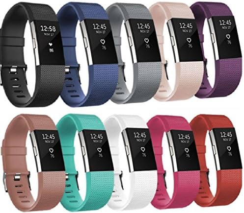 KOMEI Replacement Bands for Fitbit Charge 2, Fitbit Charge 2 Silicon Accessory Replacement Bands with Clasp For Fitbit Charge 2 Bracelet Sport (10 Colors, Large)