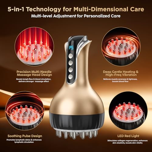 OVGIAP Lymphatic Drainage Massager & Anti-Cellulite Massage Tool, Body Sculpting Device for Legs, Arms & Stomach, Supports Smoother Skin, with Gentle Warming & Vibration (Gilded)