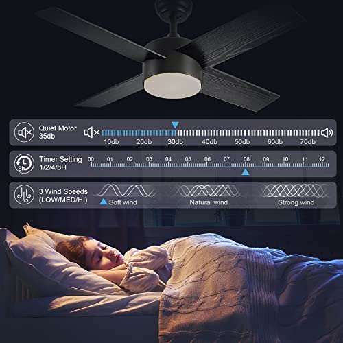SNJ 44 inch Black Ceiling Fans with Lights and Remote, Oil Rubbed, Low