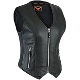A&H Apparel Womens Bicker Classic Genuine Cowhide Leather Motorcycle Vest side Stretch Panel Gun Pocket Vest