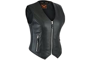 A&H Apparel Womens Bicker Classic Genuine Cowhide Leather Motorcycle Vest side Stretch Panel Gun Pocket Vest, Black, Large