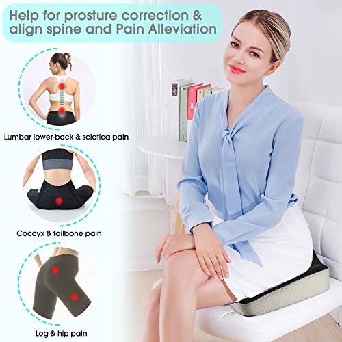 Seat Cushion, Feagar Office Chair Car Seat Cushion Extra Large Memory Foam with Carry Bag and Anti-Slip Bottom Helps for Back Hip Coccyx/Tailbone Sciatica Pain Relief