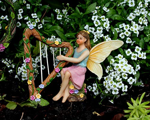 Pretmanns Fairy Garden Accessories Kit – 2 Miniature Fairy Figurines & Swing Set – 4 Pieces