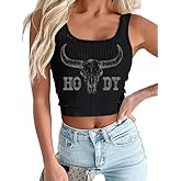 YHHR Women's Cowgirl Country Concert Sleeveless Cropped Tank Top Summer Casual Cowboy Shirt Western Graphic Top Cute Outfit