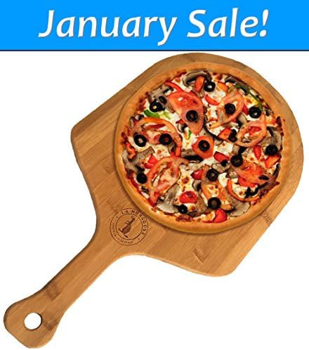 Pizza Peel/Cheese Board by La Mongoose. Extra Large Paddle. January Sale. Natural Bamboo Paddle. Perfect for Homemade Pizza. Handy Cutting/Serving Board, Long Handle and Tapered Edges 20 x 12 inch