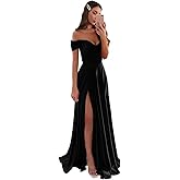 GODCUN Satin Bridesmaid Dresses Long V Neck Ruched Off The Shoulder Formal Prom Dresses for Women