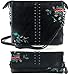 K&Bo Women's Cross Body Bag and Clutch, Black Studs with Floral Embroidery