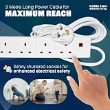 MERCURY 3m 4 Gang Extension Lead Multi Plug Power Strip Fused 13A Wall Mount UK view 2