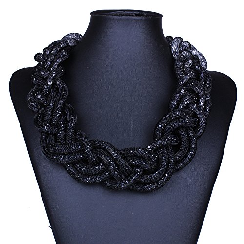 SDLM Magnet Clasp Fashion Women Big Multi Strand Shining Braided Chunky Evening Jewelry,h