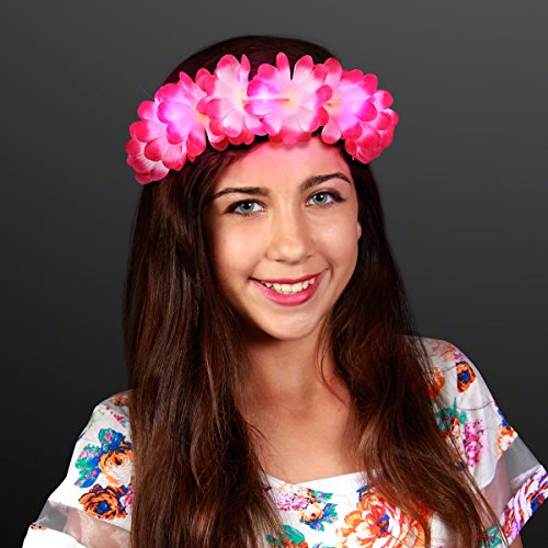 Pink Light Up LED Flower Lei Headband