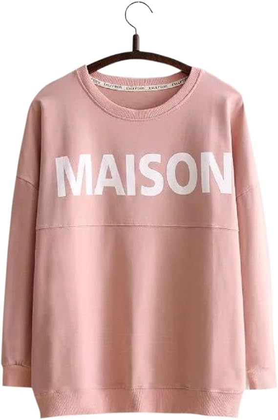 Amazon Formanism カジュアル シンプル フロント ロゴ スエット トレーナー レディース ピンク トレーナー パーカー 通販