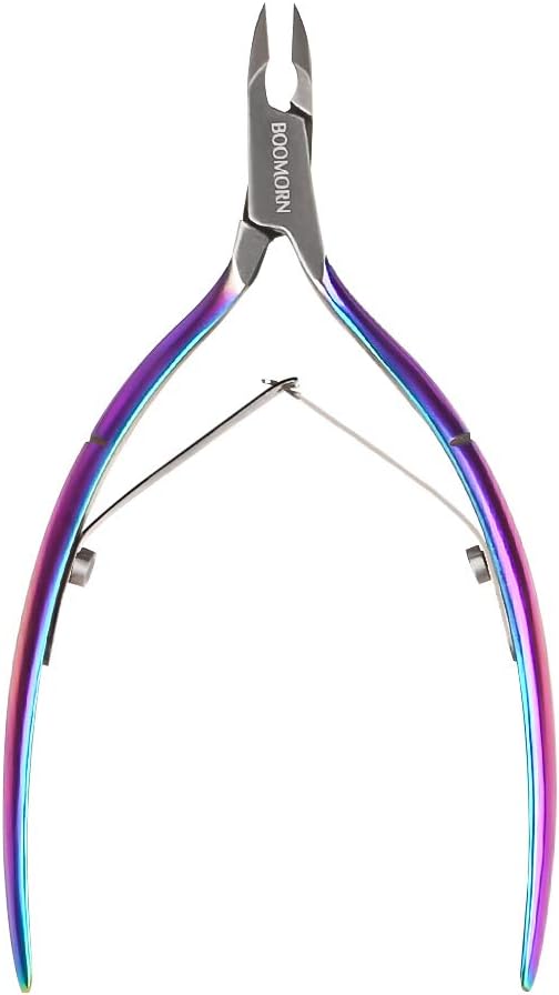 BOOMORN Nail Art Cuticle Nipper Stainless Steel Dead Skin Remover Cuticle Cutter Trimmer Clipper with Double Spring Chameleon Rainbow Pedicure Manicure Tool