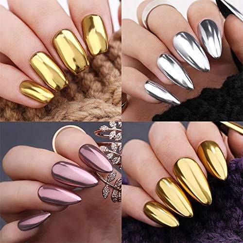Tempea MIRROR EFFECT Rainbow chameleon NAIL PIGMENT POWDER silver glitter nail art rose gold chrome NAIL FOIL POWDER shiny nail dust holographic unicorn shiny laser nail sequin (silver & gold)