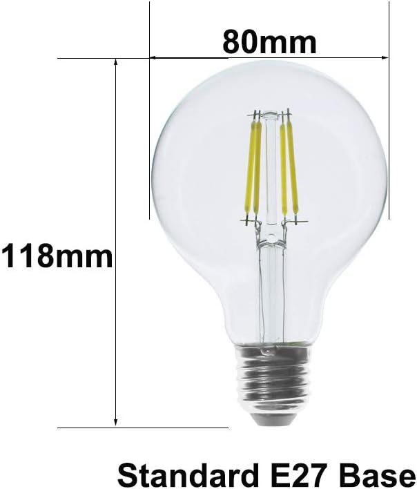 WULUN LED E27 Edison Screw Globe G80 Bulb 4W, Equivalent 40W, Clear Filament Glass, 6500K Cool White, 400 Lumen - Image 5