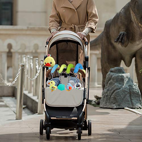 caterbee Car seat Toys, Baby Activity Spiral Plush Toys for Stroller bar Accessories, Crib Toys with Bell for boy or Girl, Hangings Rattle Toy with Squeaky (Yellow-Duck)