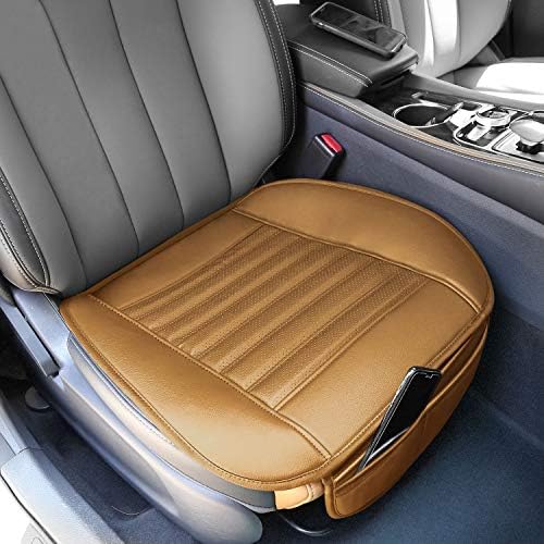 MODOKIT Breathable 2PCS Car Interior Seat Cover Cushion Pad Mat,Car Seat Cushions for Auto Supplies Office Chair with PU Leather, Waterproof (Beige)