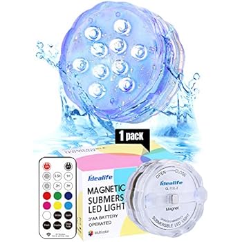 Idealife Magnetic Submersible LED Light- Remote Controlled AA Battery Operated Colorful Waterproof Light Underwater Spa Hot Tub Pool Pond Lights Mood Night Light with Timer Home Party Christmas Decor