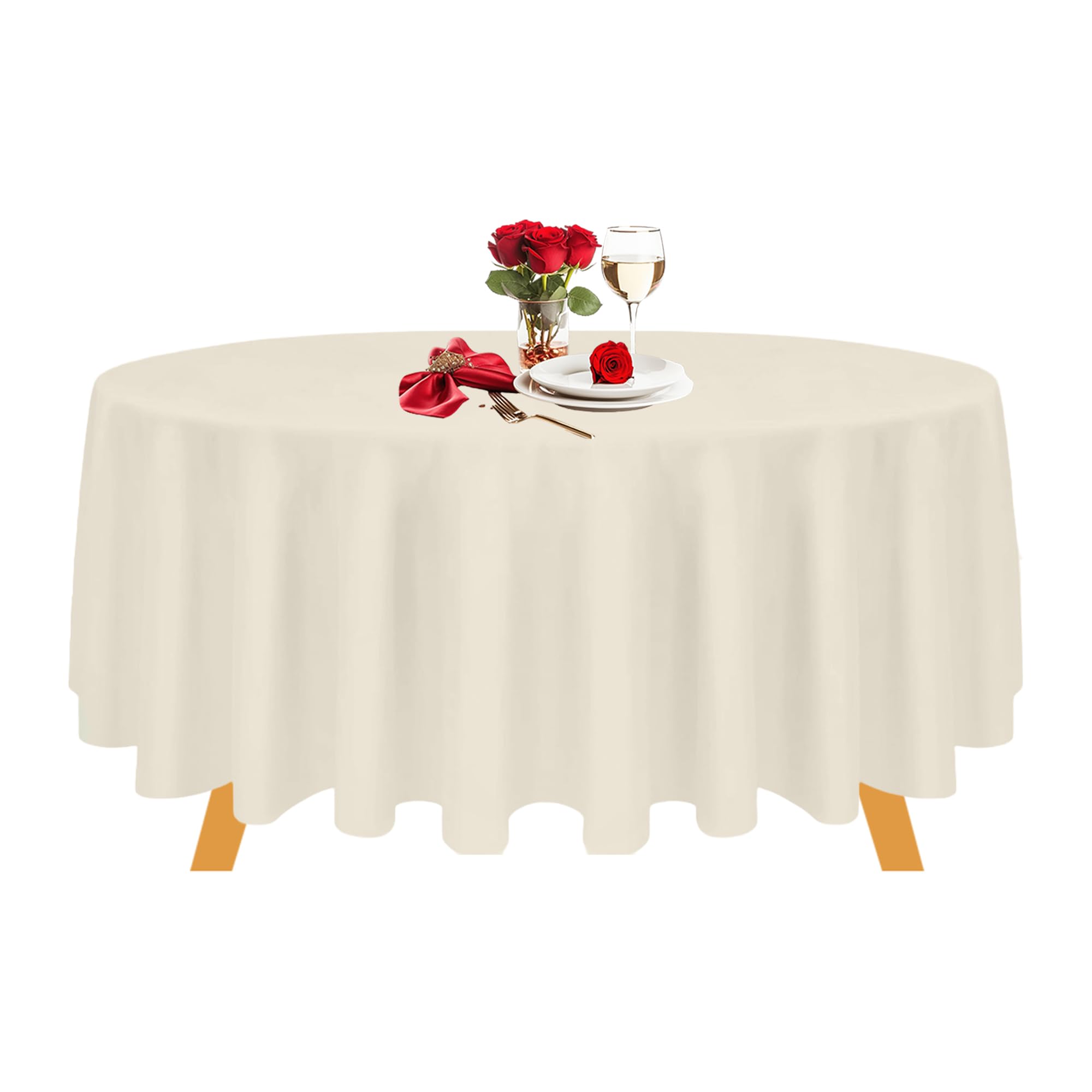 WedDecor 132 Inch Ivory Round Tablecloth for Circular Table, Premium Durable Fabric Polyester Linen Table Cover Washable for Kitchen Dining, Weddings, Birthday, Anniversary Party Event, Pack of 1