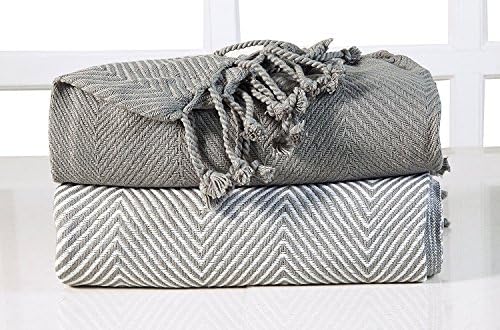 The Midnight Store Luxury Chevron Cotton Single Sofa Throw Blanket, Grey, 125 x 150 cm, Pack of 2