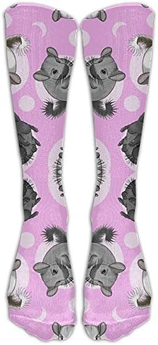 Long Small Pink Chinchillas And Moon Dots Socks Women's Winter Vintage Cotton Wool Knit Long Crew Socks