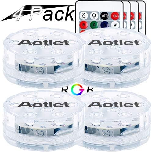 Hot Tub Lights Pool Lights Underwater with 10 LED Beads and 16 Colors, Waterproof Pond Lights with RF Remote and Suction Cups, Submersible LED Lights for Garden Pool Spa Aquarium Fish Tank Hot Tub