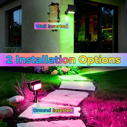 MEEKBOS Luces Solares LED Exterior con Estaca, RGB 5 Modos de Cambio de Color, Sensor Crepuscular, IP65 Impermeables, Lámparas Solares para Jardín, Césped y Caminos(6 Piezas)