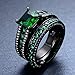 JunXin Black Gold Square Emerald Green Gemstone Women Wedding Engagement Set Round CZ Size5/6/7/8/9/10/11