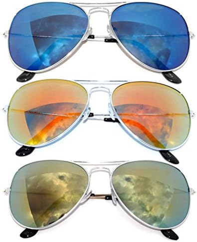 Aviator Style Sunglasses Metal Frame with Color Lens 3 Pairs
