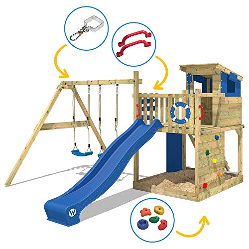 WICKEY Spielturm Klettergerüst Smart Camp mit Schaukel anthraziter Plane & oranger Rutsche, Outdoor Kinder Kletterturm… – Bild 4