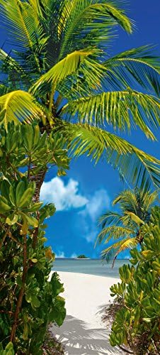 Photo Wall Mural Door Wallpaper-TAHITI PALM BEACH-NON-WOWEN – 36”x79”-90x200cm- in 2 Strips digital print-Sea Ocean Forest Flowers City Map Paris London America Stones River-19575