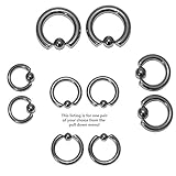 Pair of Steel Captive Bead Ring CBR Earrings 12,10,8,6 Gauge