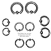 Pair of Steel Captive Bead Ring CBR Earrings 12,10,8,6 Gauge