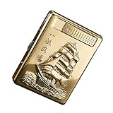 Moonwbak Cigarette Case Lighter, Metal Full Pack 20 Regular Cigarettes Box Holder USB Rechargeable Cigar Lighter Flameless Windproof with USB Cable Best for Birthday Gifts (Boat)