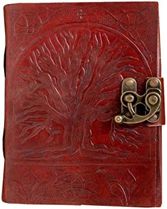 SR Leather Journal Writing Notebook 100 Pages - Brown Tree Antique Handmade Leather Bound Daily Notepad For Men &amp; Women Art Sketchbook Travel Diary to Write &amp; Draw in (5x7x2 inch)