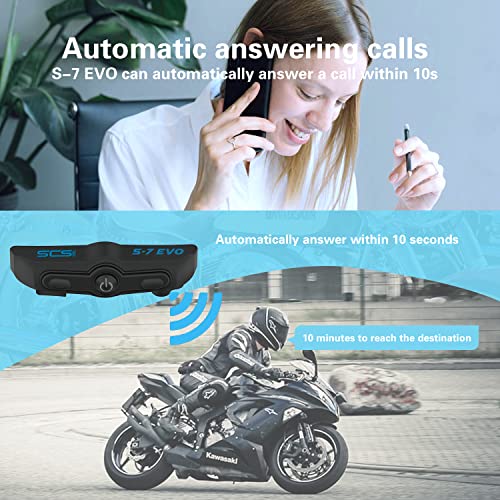 SCSETC S-7EVO Motorcycle Helmet Bluetooth 5.0 Headset 200m 2 Riders Intercom, Bluetooth Motorcycle Headset with CVC Noise Cancellation, Helmet Bluetooth Headset with Waterproof/Handsfree/Voice Control