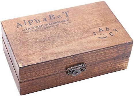 70 pcs Alphabet Number Wood Rubber Stamp, Capital Lower Case Letter Stamp with Vintage Box
