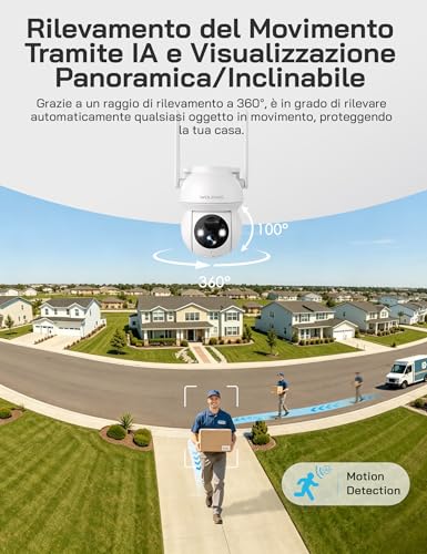 WOLFANG Solar Security Camera 1080P Outdoor WiFi PTZ Camera 360° (2.4G Only), PIR Motion Detection, Color Night Vision, Two-Way Audio, IP65, Works with Alexa