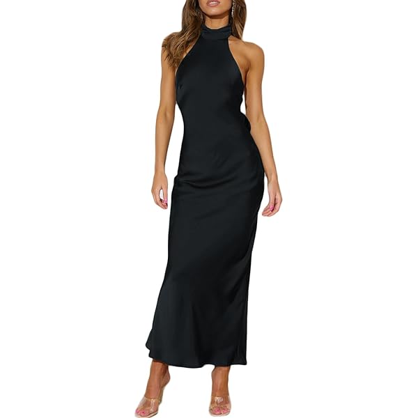 Sexyshine Women's Criss Cross Halter Neck Satin Long Dress Sleeveless  Backless Mermaid Prom Evening Slip Maxi Dress(24510BL,S) Black at Amazon  Women's Clothing store
