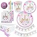 Unicorn Party Supplies Set - Plates, Cups, Napkins, Tableware, Bunting Banner, Table Cover kit - Set of 16 -Cute, Magical, Fantasy decorations for Girls and 1st Birthday by My Greca Party Favors