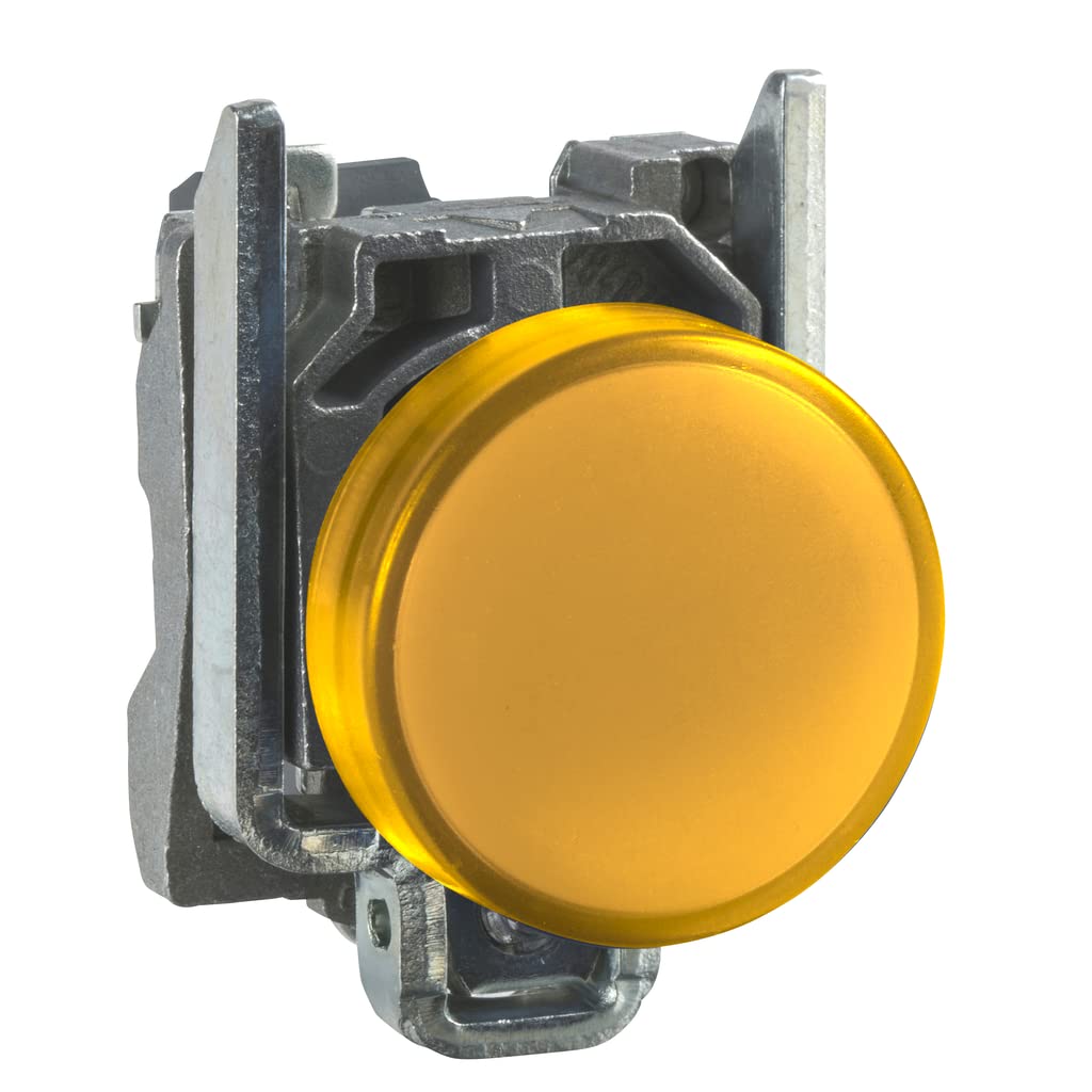 Schneider Electric Harmony XB4 - Pilot Indicator Light, Metal, Plain Lens, Integral LED, Industrial Control, 24 V AC/DC, XB4BVB5, Yellow