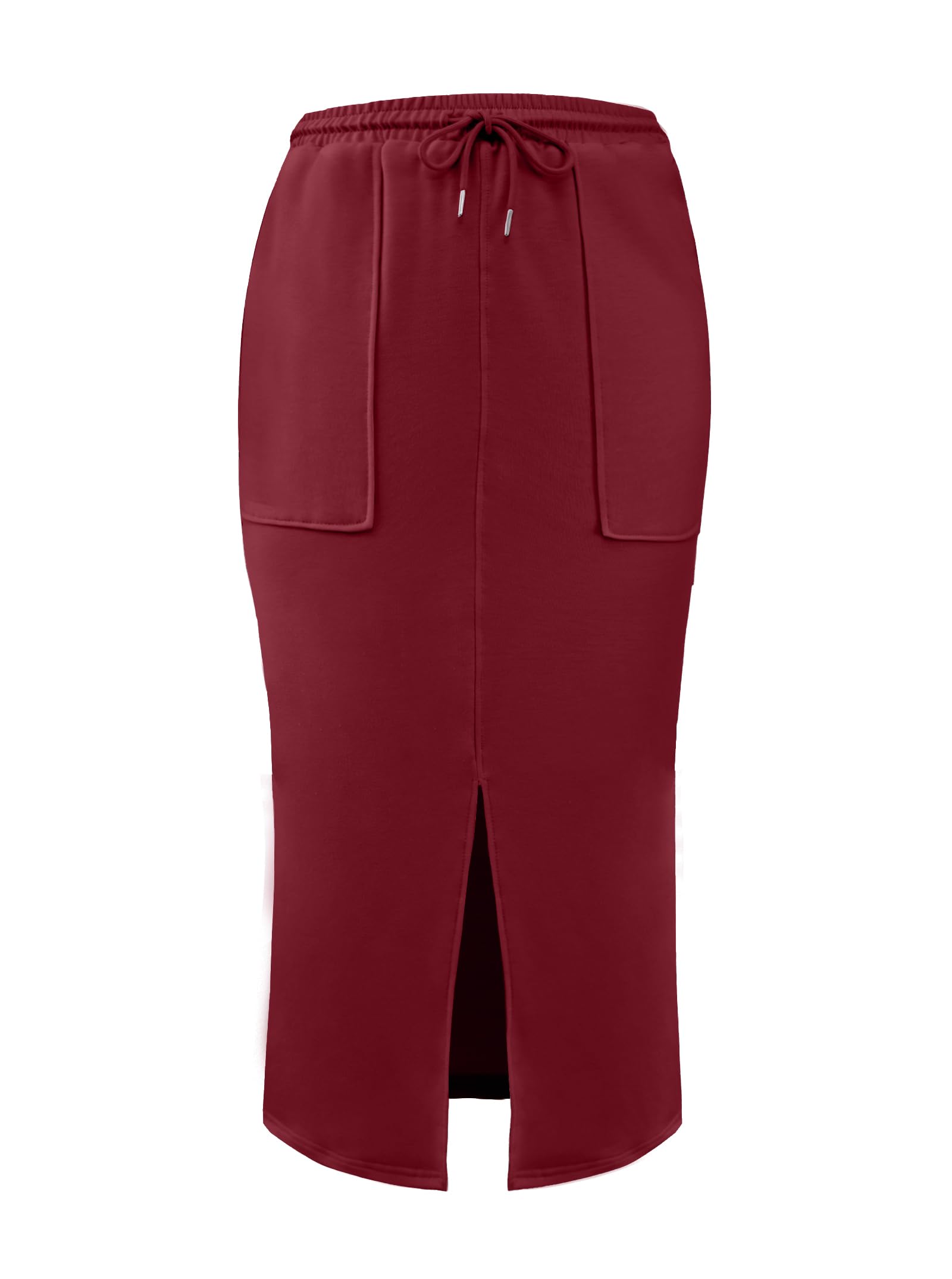 Photo 1 of SOFIA'S CHOICE Drawstring Midi Skirts for Women High Waisted Sweat Skirts Wine Red-H Large