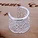 Naivo Retro Europe Style Rose Gold Plated Hollow Hears White Zircon Resizable Band Ringe (silver)